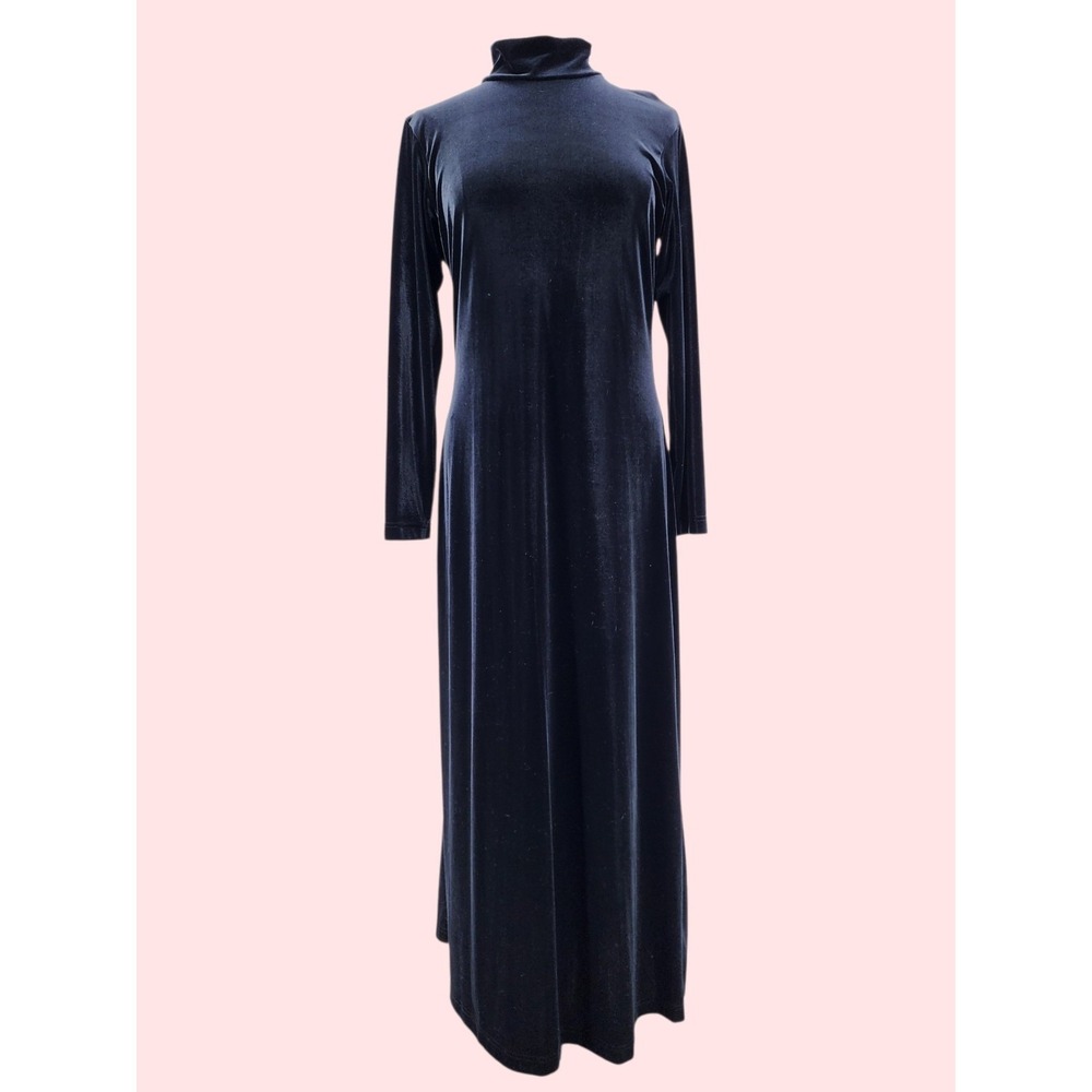 Vintage Whimsigothic Velvet Maxi Dress Morticia Witch Stretch Modest Size Medium